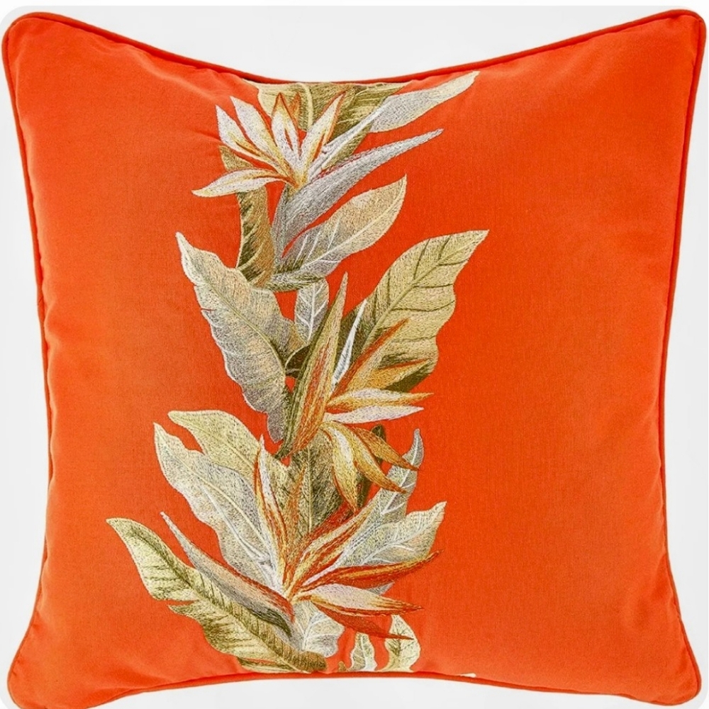 TOMMY BAHAMA ORANGE BIRD OF PARADISE PILLOW